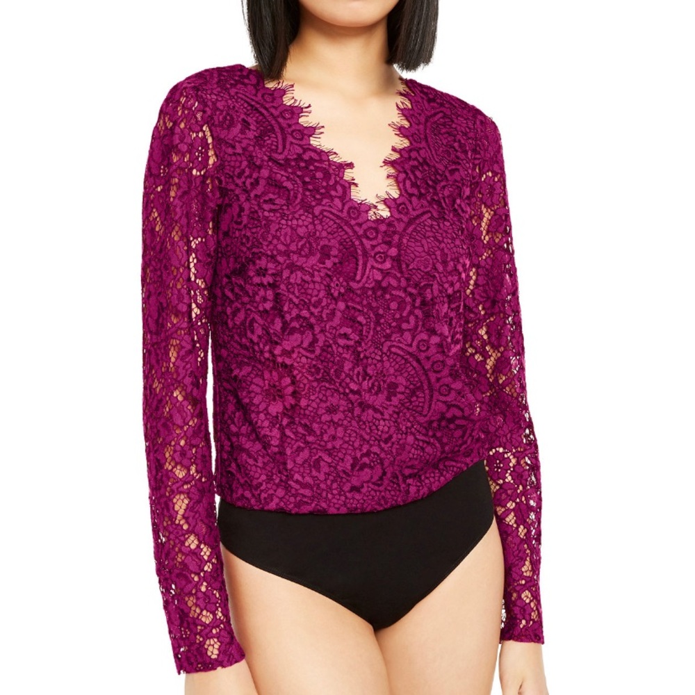 LEYDEN Lace Bodysuit in Magenta Sz Medium